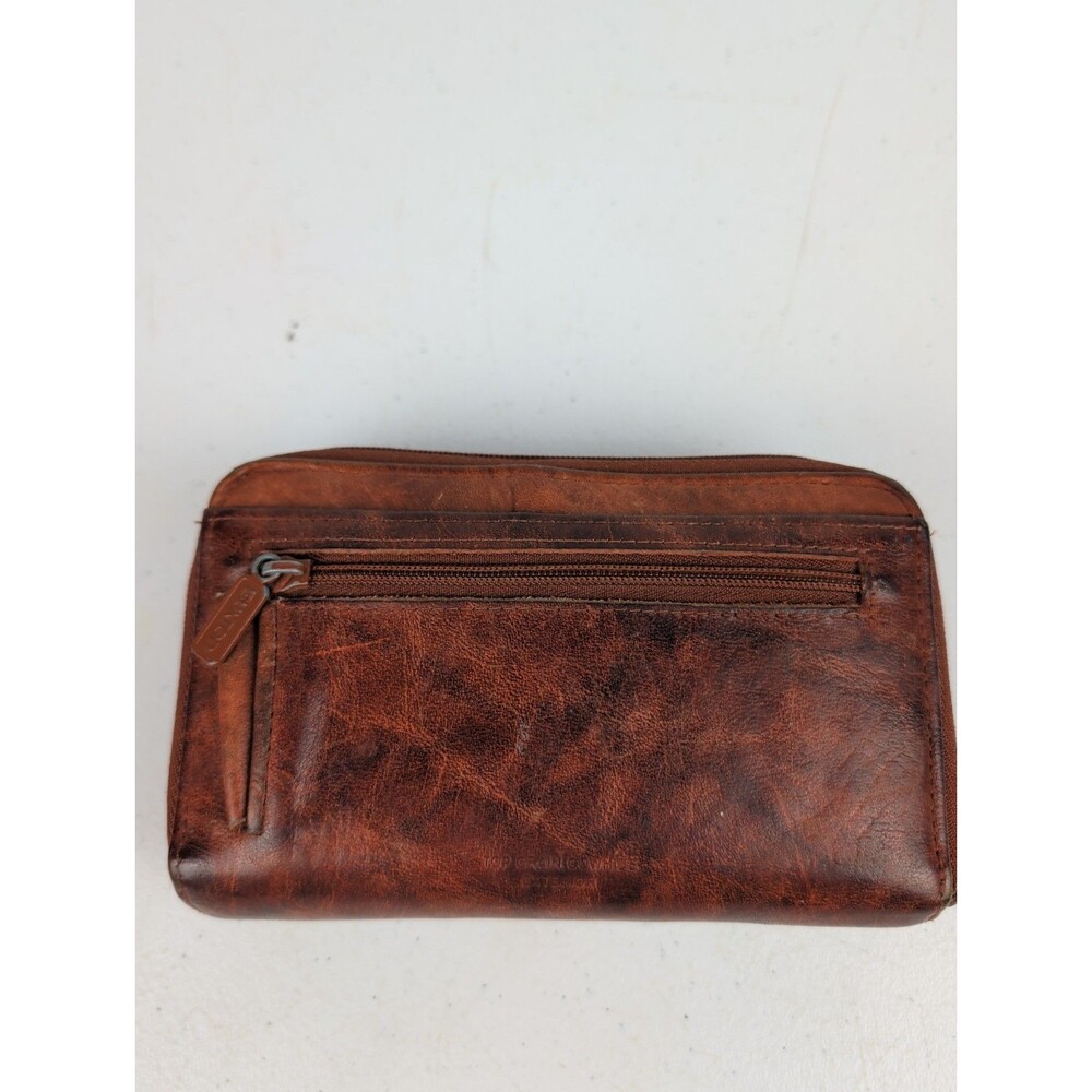 Buxton Card Wallet Double Zipper Coin Purse Brown Leather - Picture 2 of 10